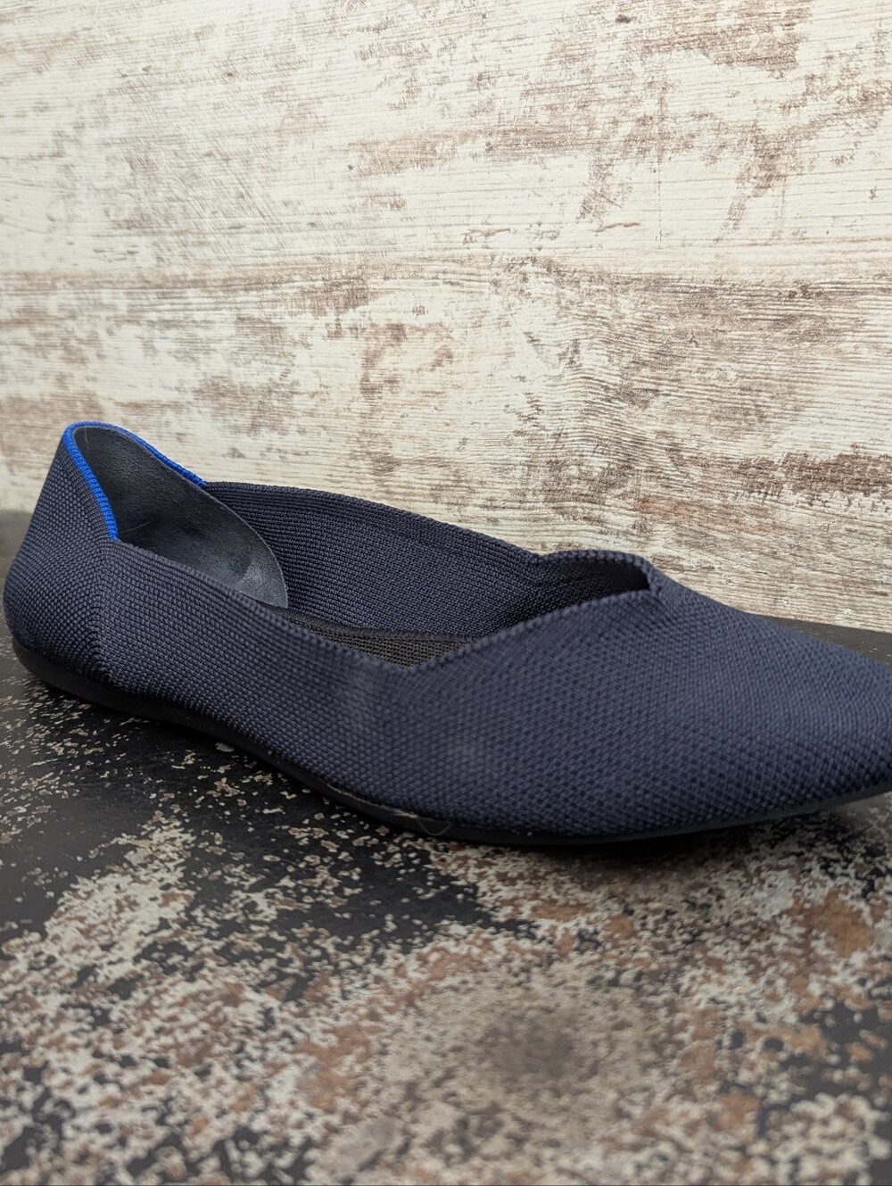 Womens Rothys The Point Flats Loafers Shoes SZ 9.5 Used Navy Blue Knit - Picture 3 of 9